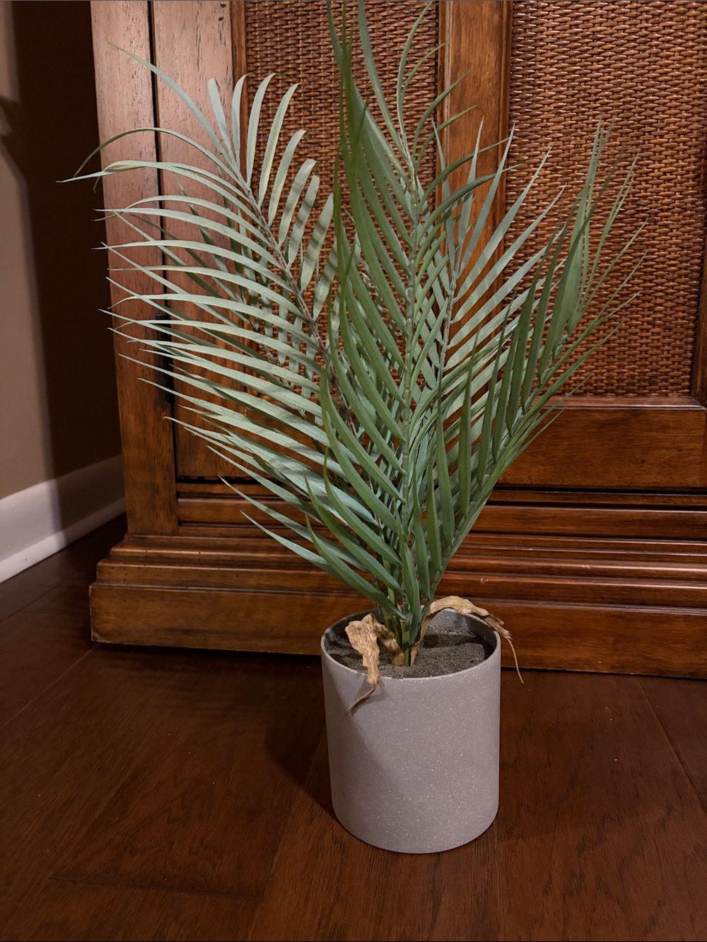 Artificial Palm Leaf Plant in Gray Planter 20” tall